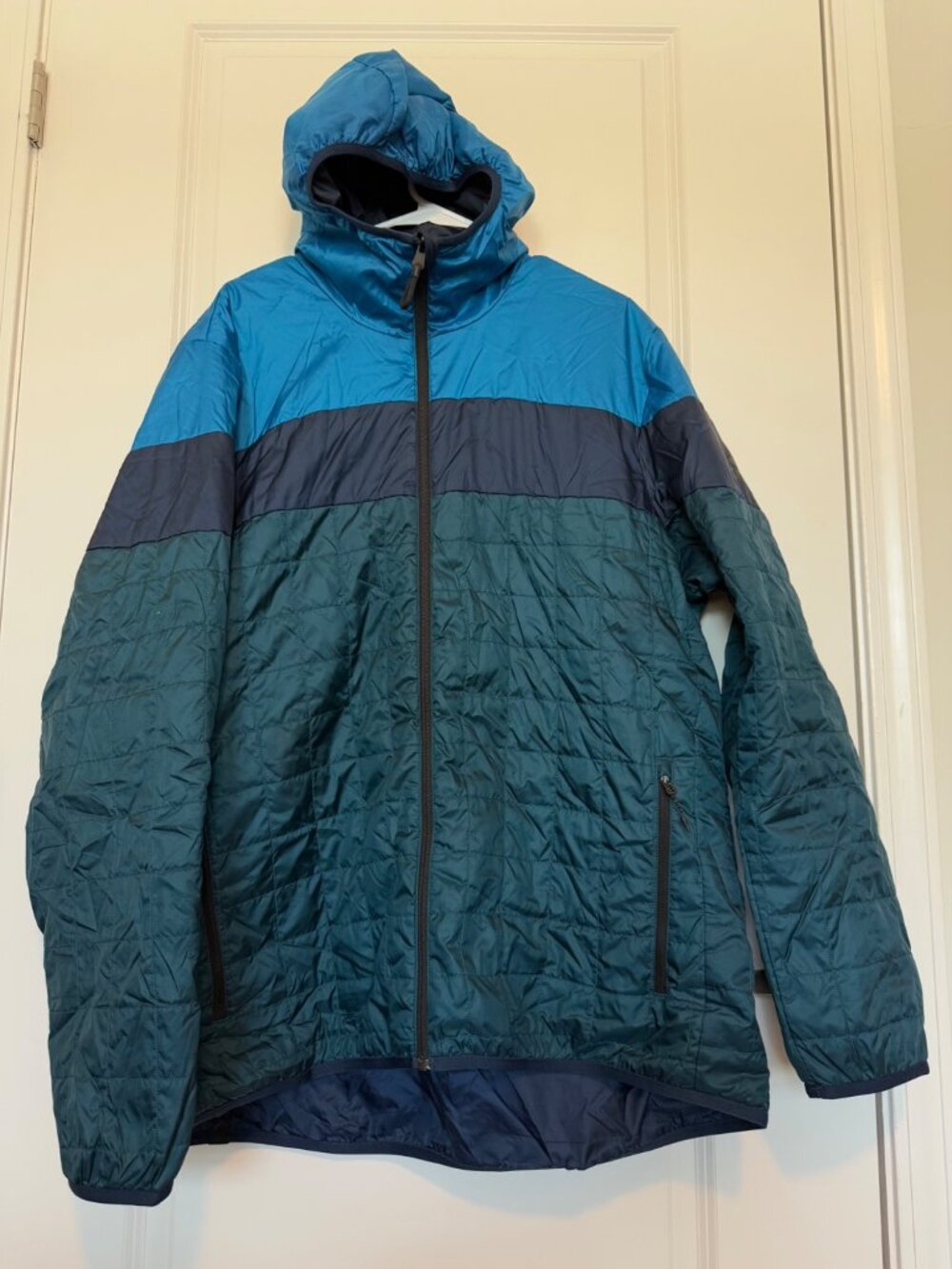 Adidas Mens Reversible Quilted Hooded Jacket Size 2XL Blue/Navy Down Lightweight